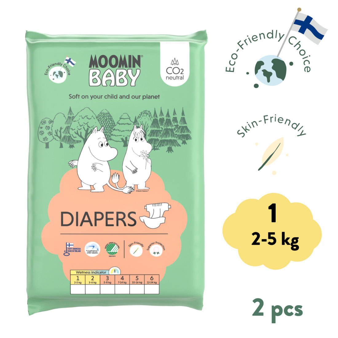 Moomin Baby 1 Newborn 2–5 kg (2 ks), eko plienky
