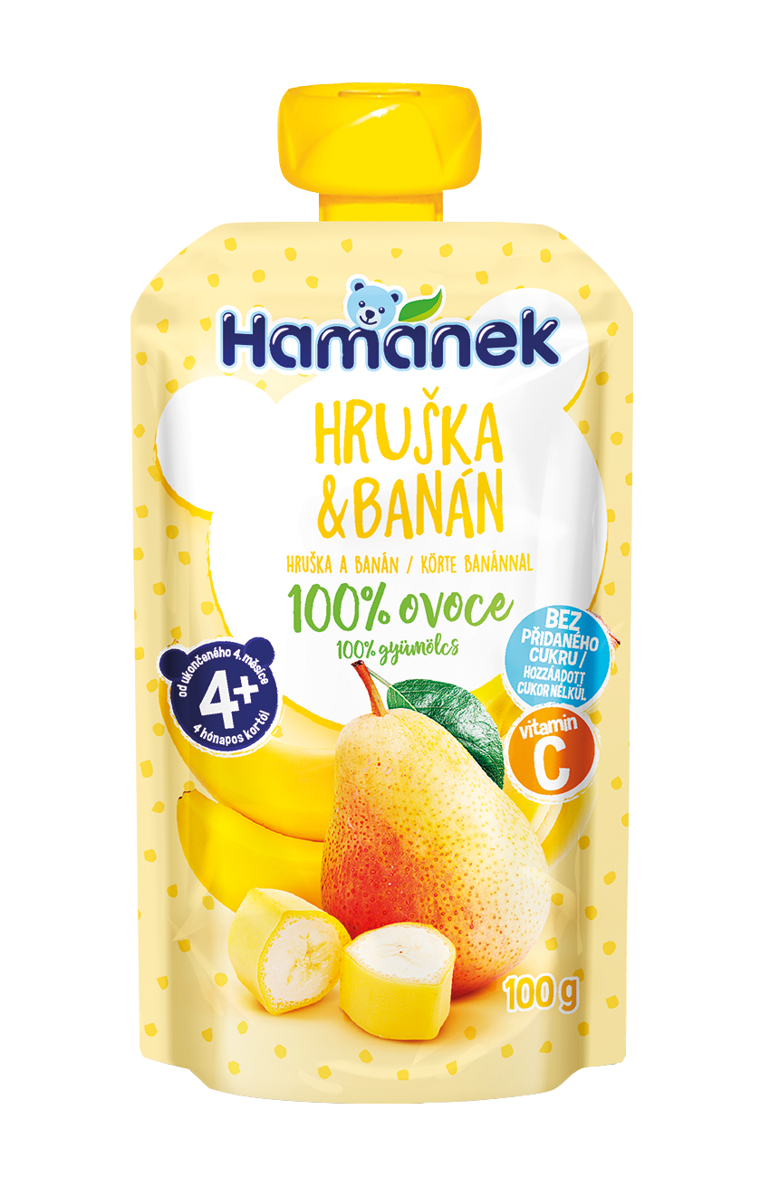 Hamánek Hruška a banán 100% ovocie 4m+ (100 g)