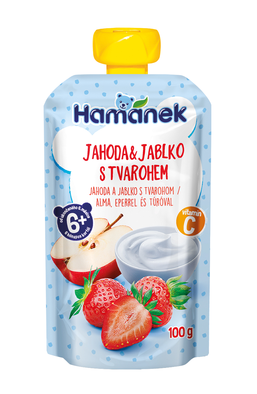 Hamánek Jahoda a jablko s tvarohom 6m+ (100 g)
