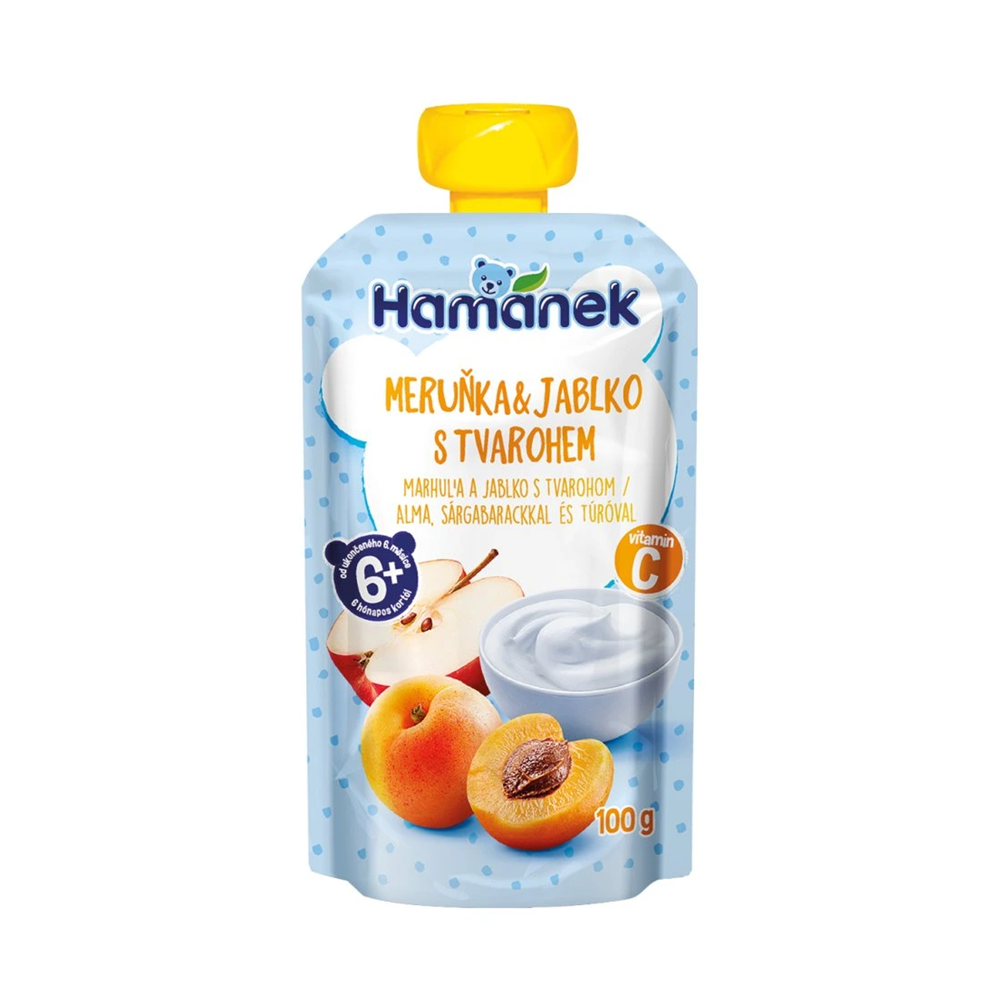 Hamánek Marhuľa a jablko s tvarohom 6m+ (100 g)