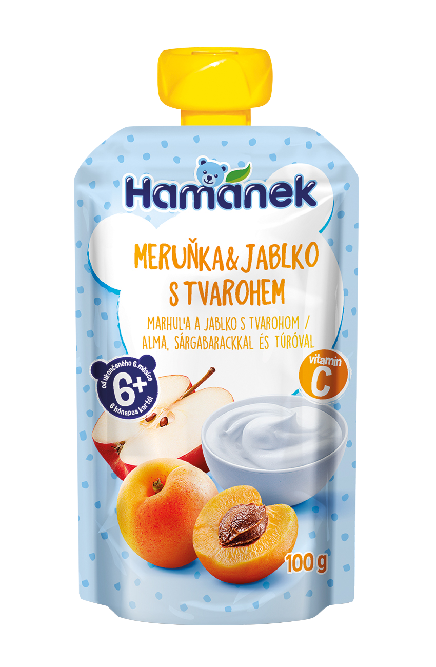 Hamánek Marhuľa a jablko s tvarohom 6m+ (100 g)