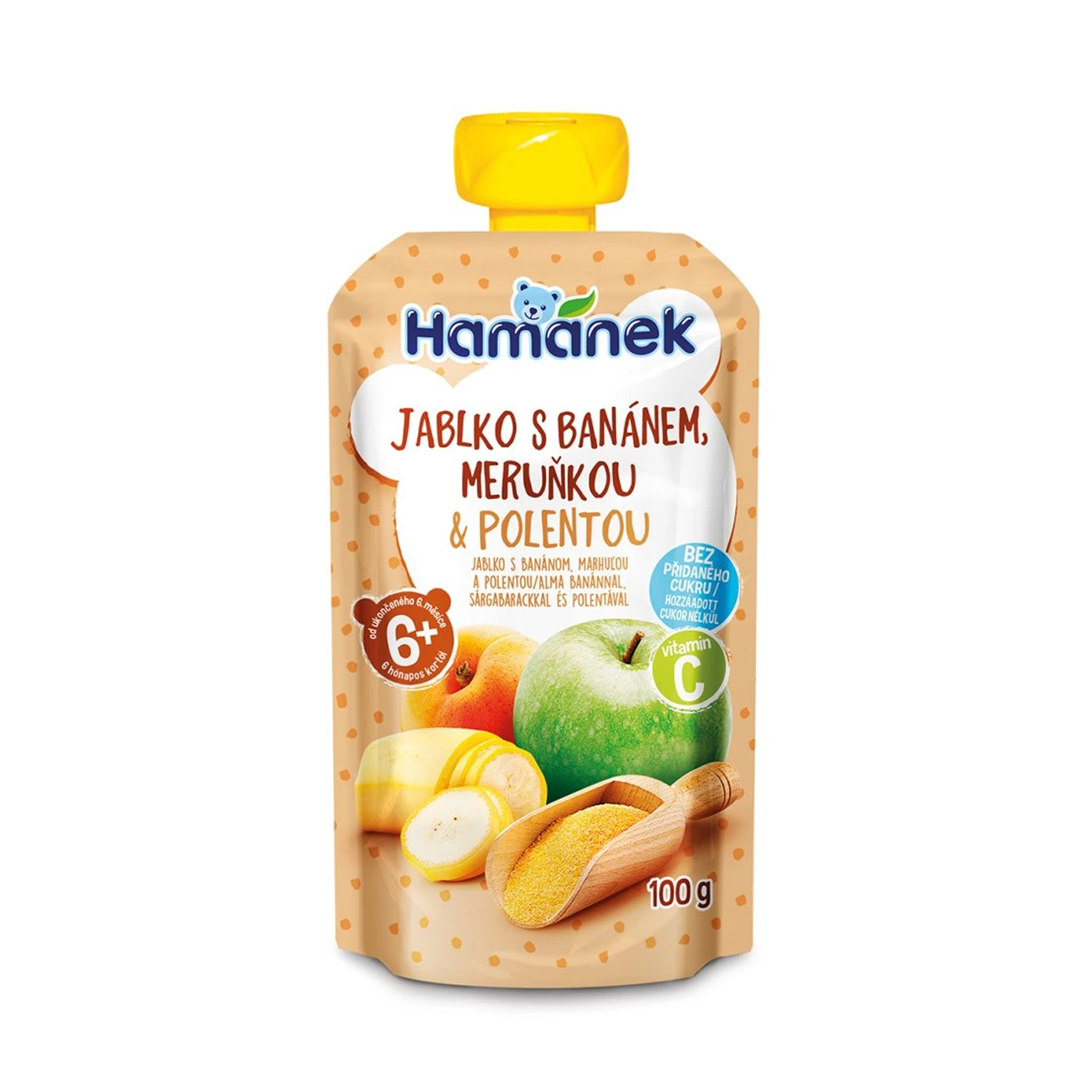 Hamánek Jablko, banán, marhuľa a polenta 6m+ (100 g)
