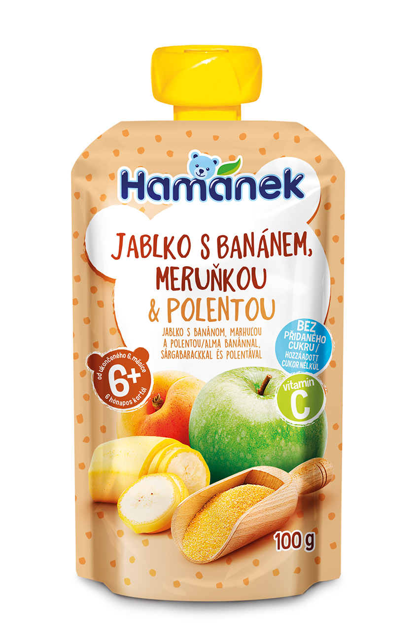 Hamánek Jablko, banán, marhuľa a polenta 6m+ (100 g)