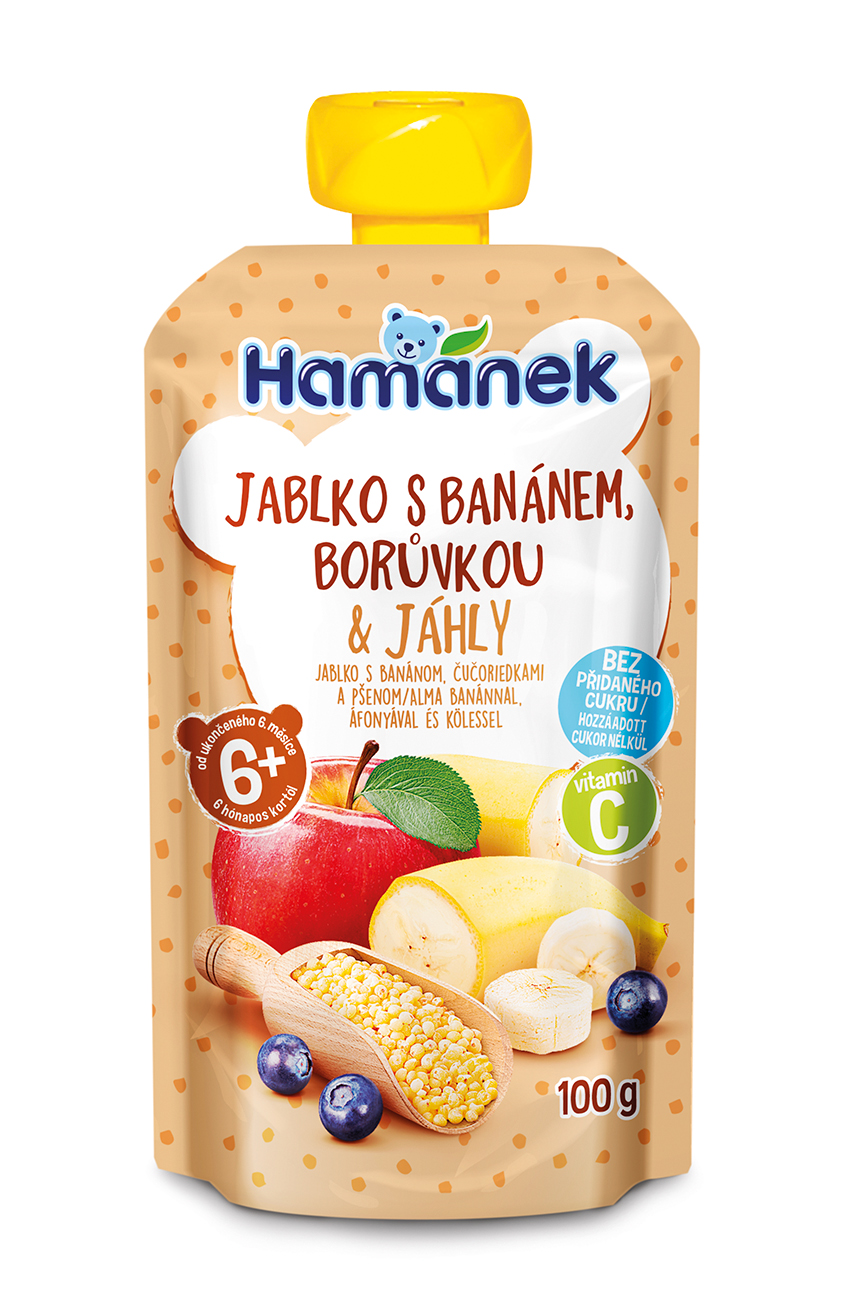 Hamánek Jablko, banán, čučoriedky a pšeno 6m+ (100 g)