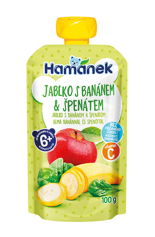 Hamánek Jablko, banán a špenát 6m+ (100 g)