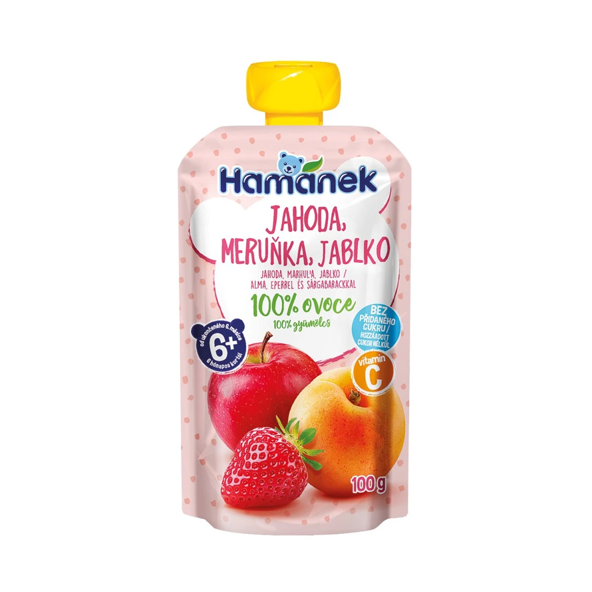 Hamánek Jahoda, marhuľa a jablko 100% ovocie 6m+ (100 g)