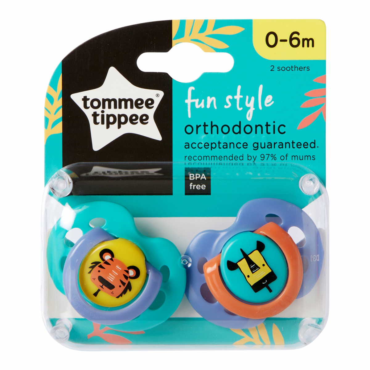 Tommee Tippee CTN cumlík silikónový Fun 2 ks 0-6m – 10 balení