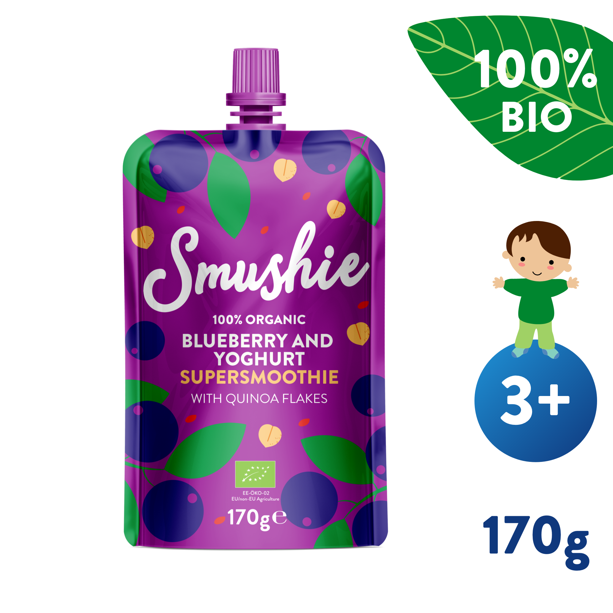 E-shop SALVEST Smushie BIO Ovocné smoothie s čucoriedkami, jogurtom a quinoou (170 g)