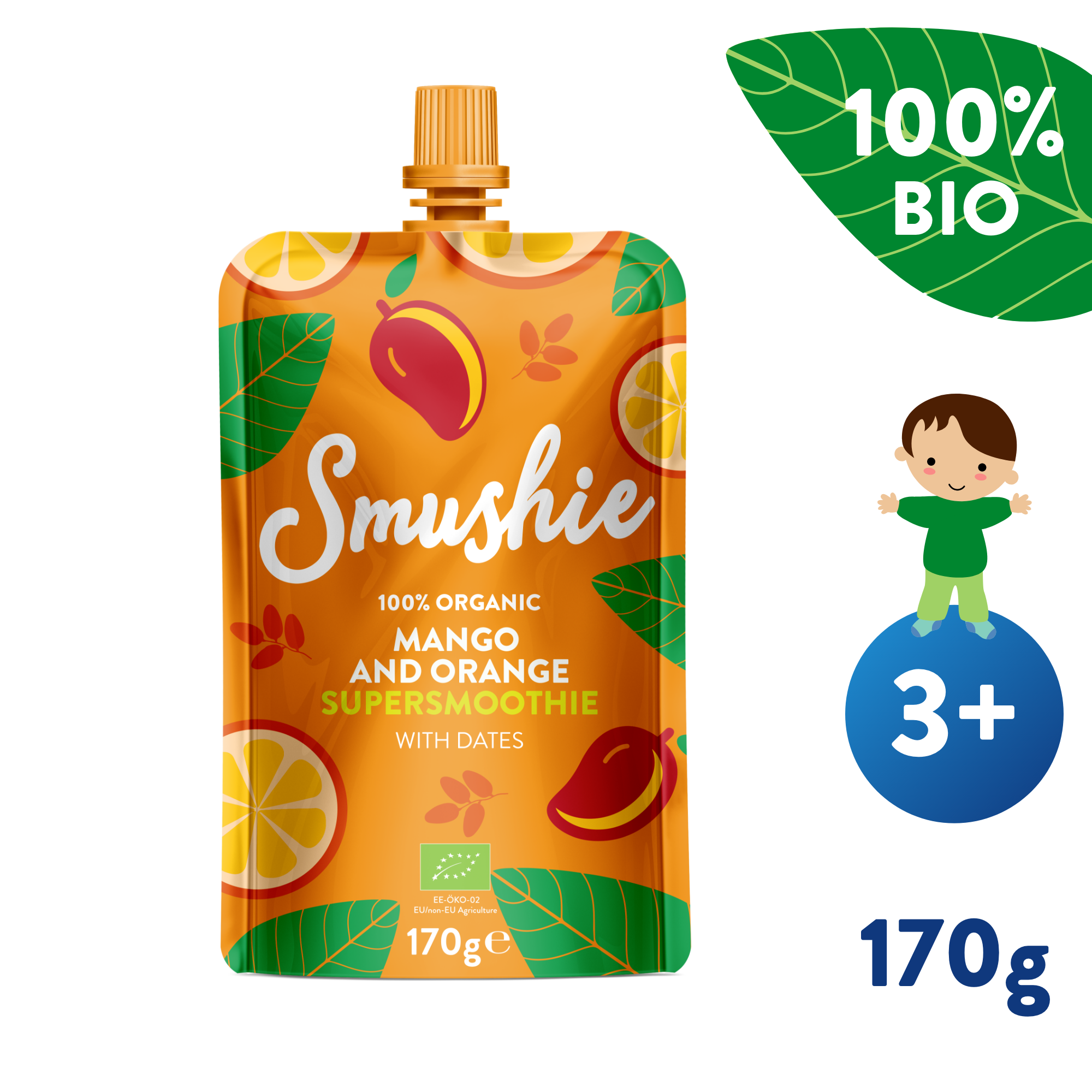 E-shop SALVEST Smushie BIO Ovocné smoothie s mangom, pomarančom a datľami (170 g)