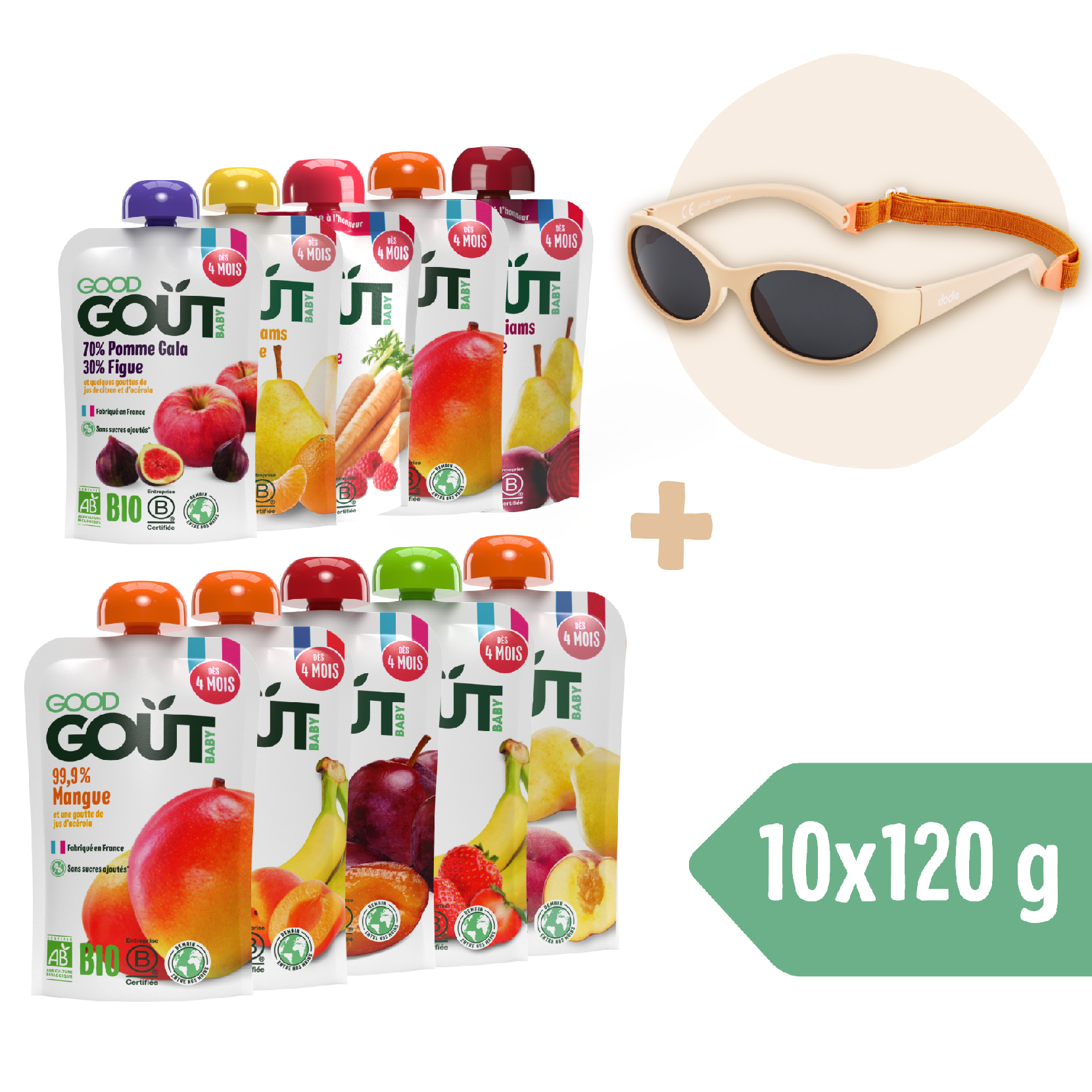 Good Gout BIO Kapsičkový 10pack + Dodie slnečné okuliare (0 – 18 mes.), béžové