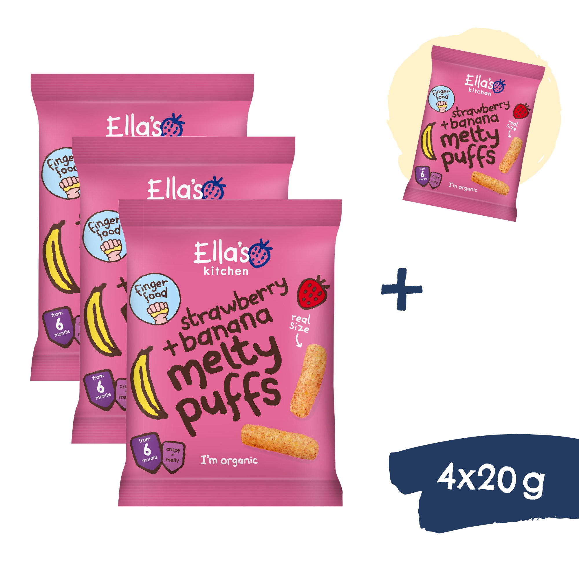 3+1 ZADARMO: Ella's Kitchen BIO Chrumky jahoda a banán (20 g)