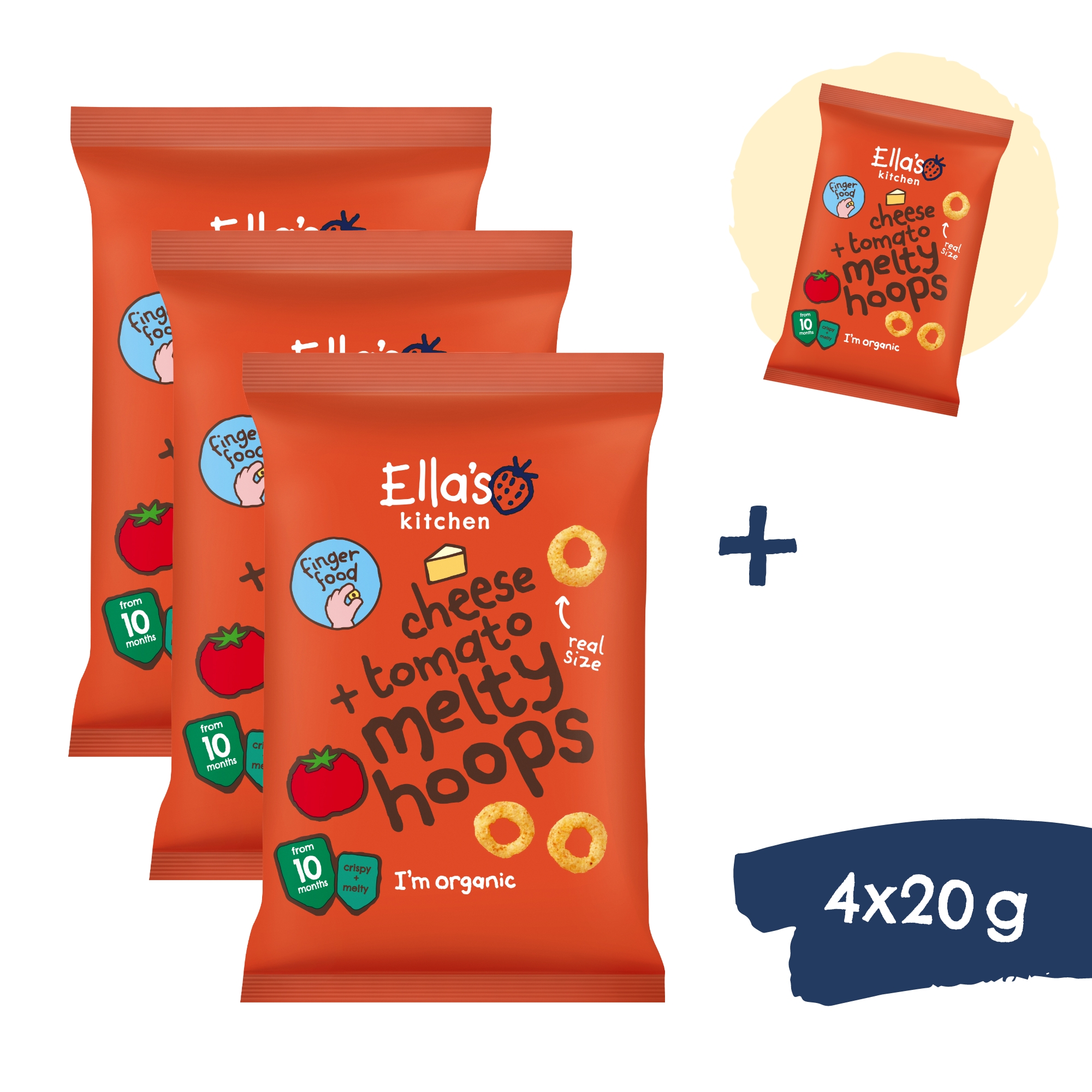 3+1 ZADARMO: Ella's Kitchen BIO Chrumkavé krúžky so syrom a s paradajkami (20 g)