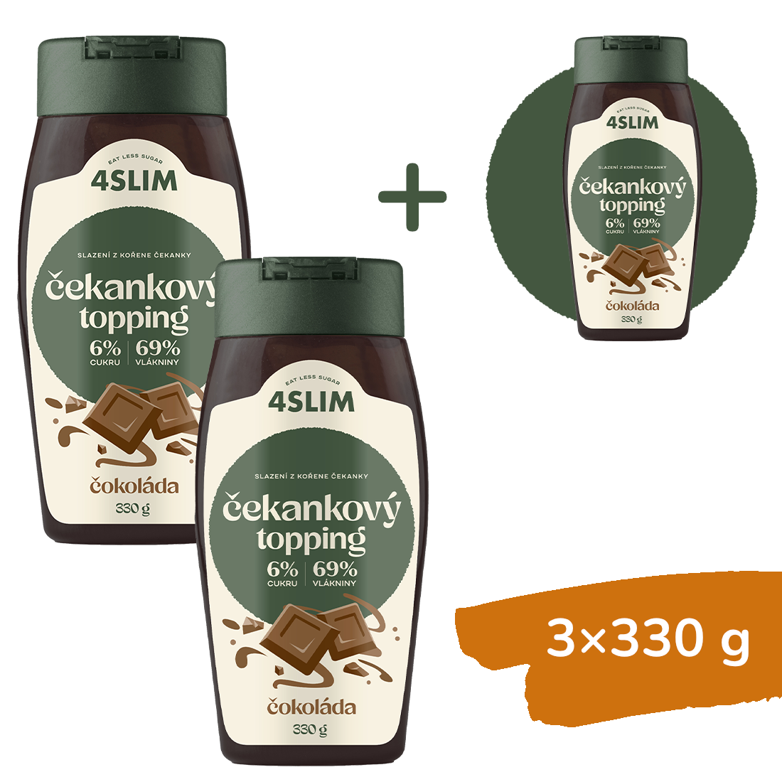 2+1 ZADARMO: 4Slim Čakankový topping príchuť čokoláda (3x330 g)