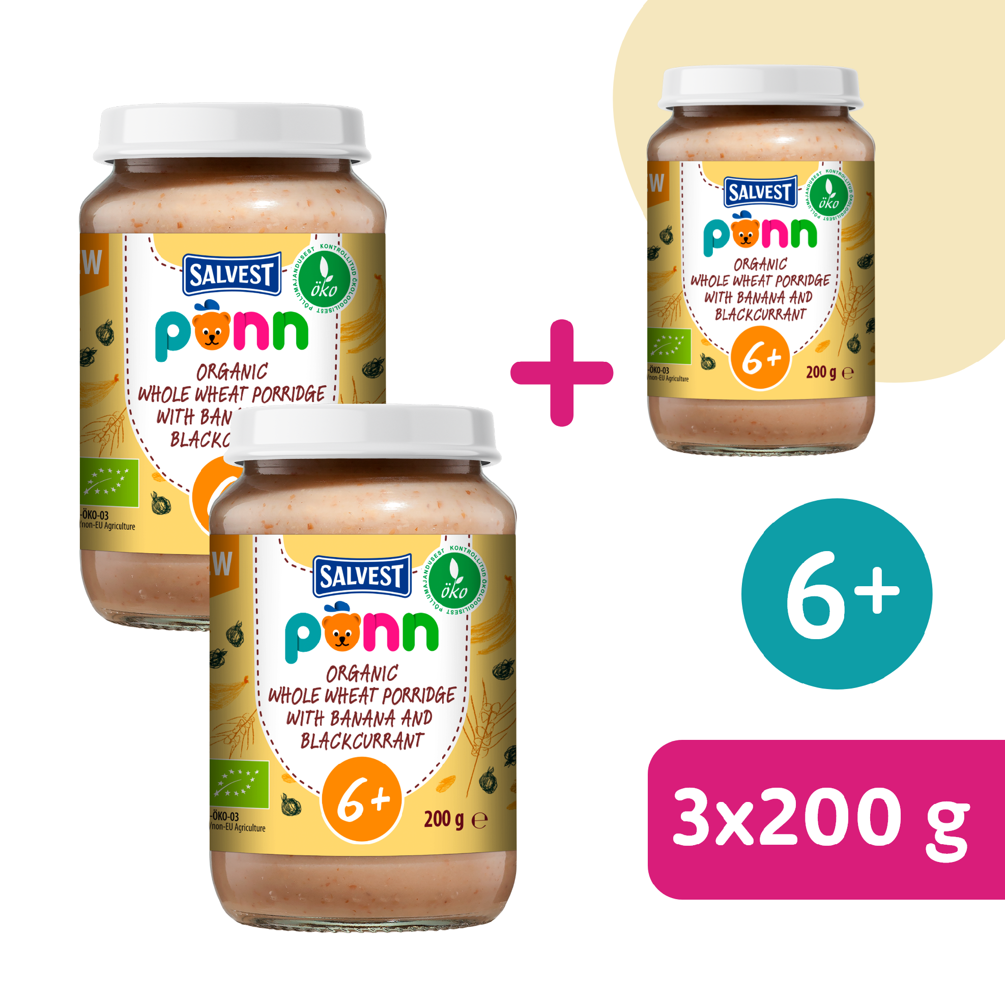 2+1 ZADARMO: SALVEST Põnn BIO Celozrnná kaša s banánom a čiernou ríbezľou (200 g)