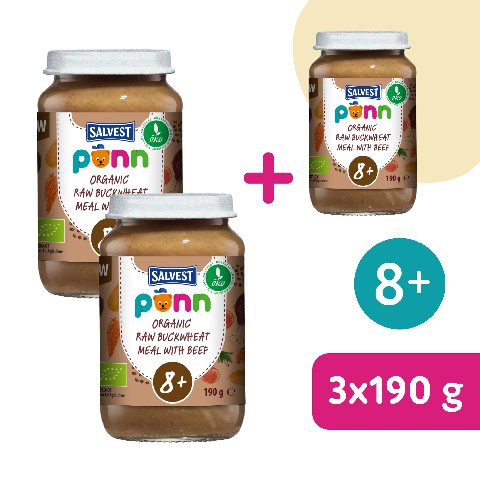 2+1 ZADARMO: SALVEST Põnn BIO Hovädzie mäso s pohánkou a zeleninou (190 g)