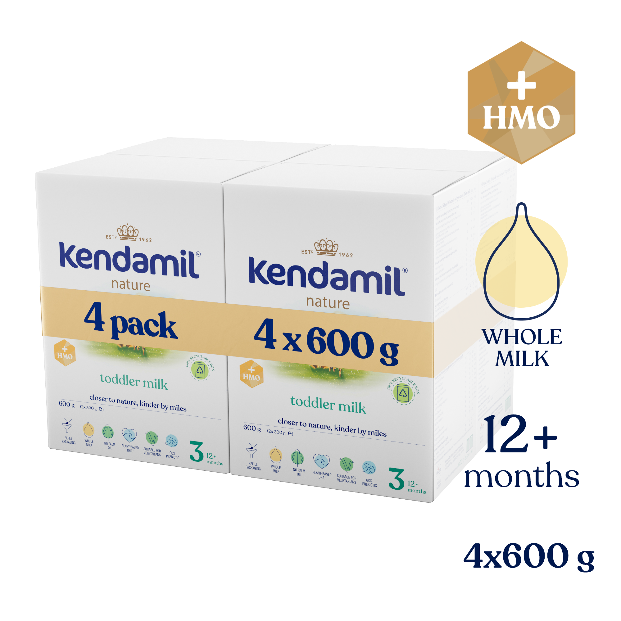 4x Kendamil Nature 3 HMO+ (600 g)