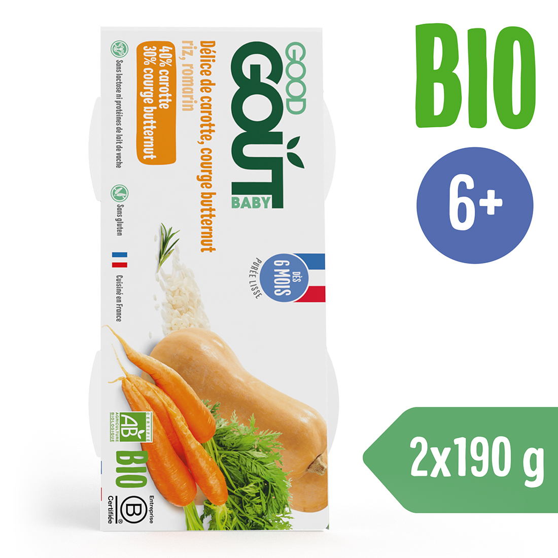 Good Gout BIO Pyré z maslovej tekvice a mrkvy (2x190 g)