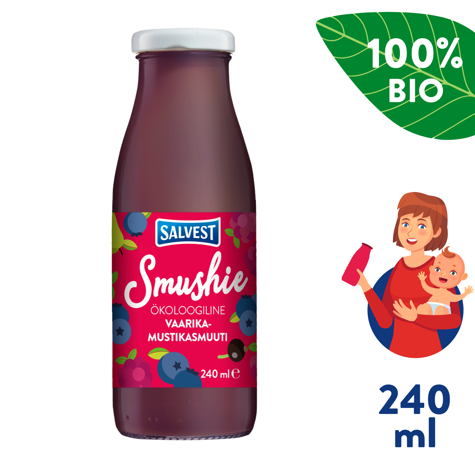 E-shop SALVEST Smushie BIO Ovocné smoothie s čučoriedkami, malinami a čiernymi ríbezľami (240 ml)