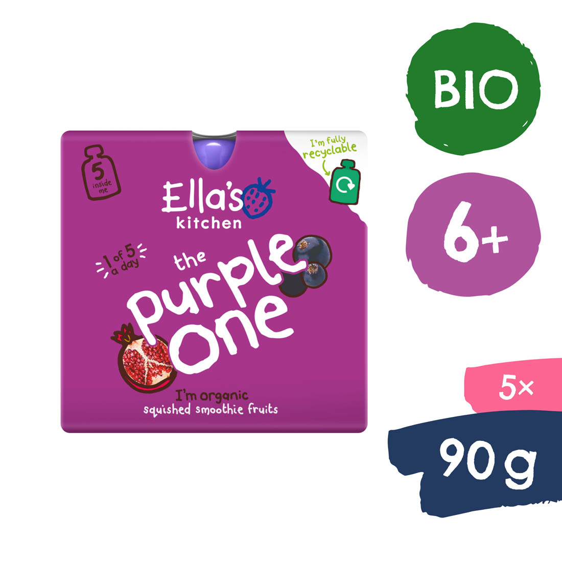 Ella's Kitchen BIO PURPLE ONE ovocné pyré s čiernymi ríbezľami (5x90 g)