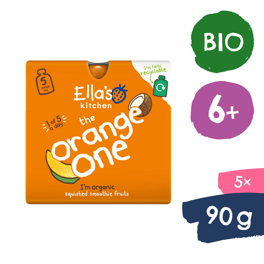 Ella's Kitchen BIO ORANGE ONE Ovocné pyré s mangom (5x90 g)