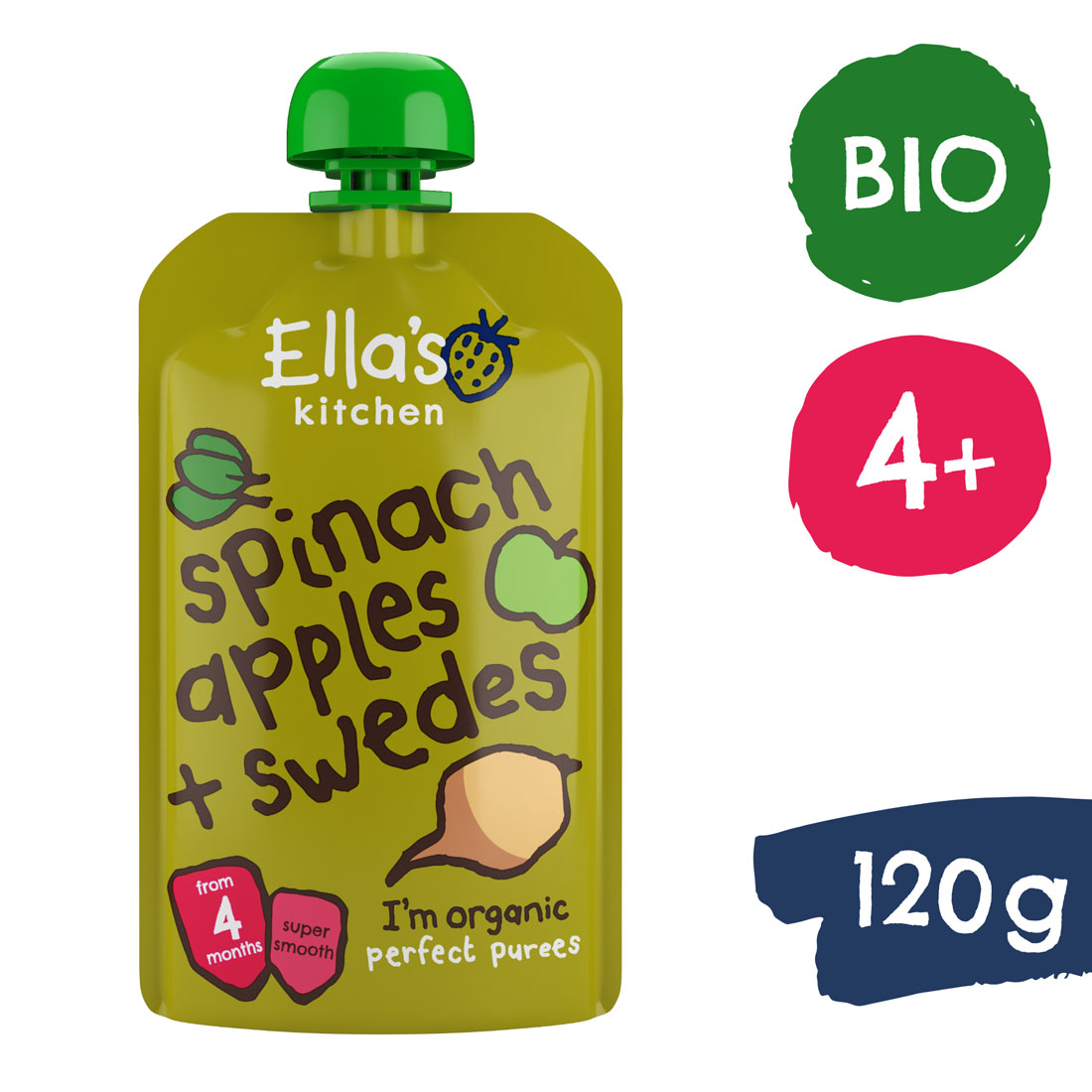 E-shop Ella's Kitchen BIO Špenát jablko a kvaka (120 g)