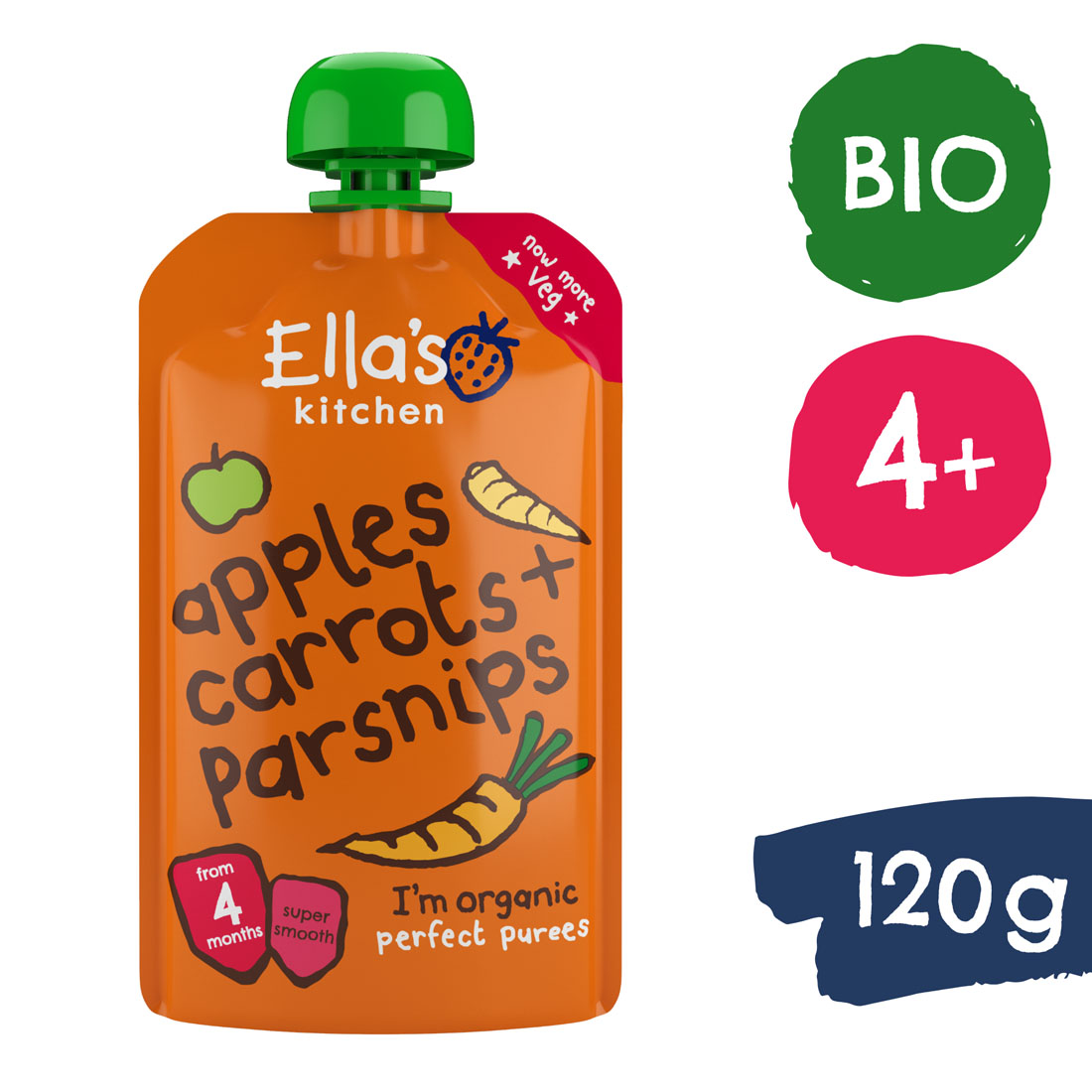 E-shop Ella's Kitchen BIO Mrkva, jablko a paštrnák (120 g)