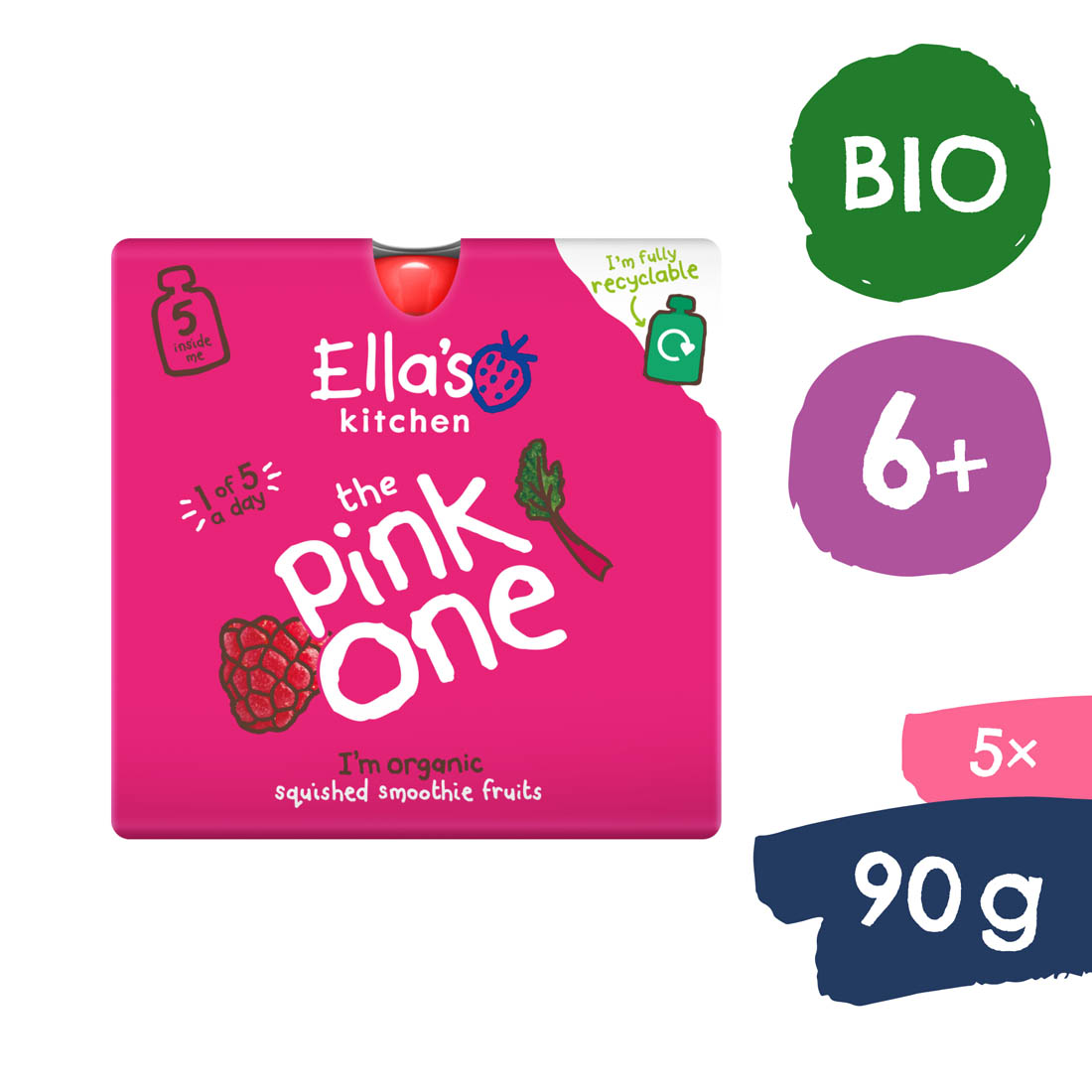Ella's Kitchen BIO PINK ONE ovocné smoothie s rebarborou (5x90 g)