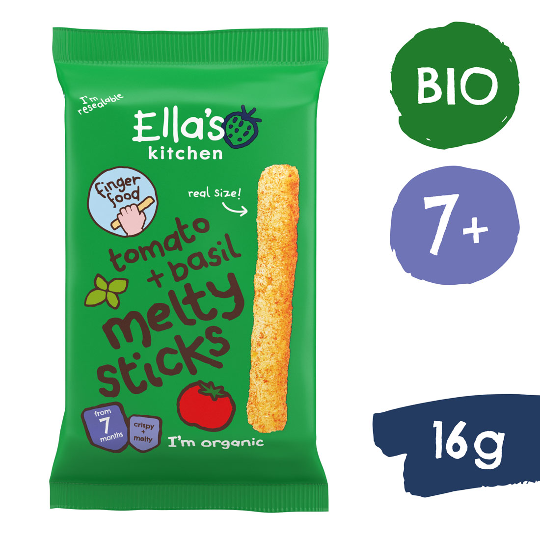 E-shop Ella's Kitchen BIO Chrumkavé tyčinky s paradajkami a bazalkou (16 g)