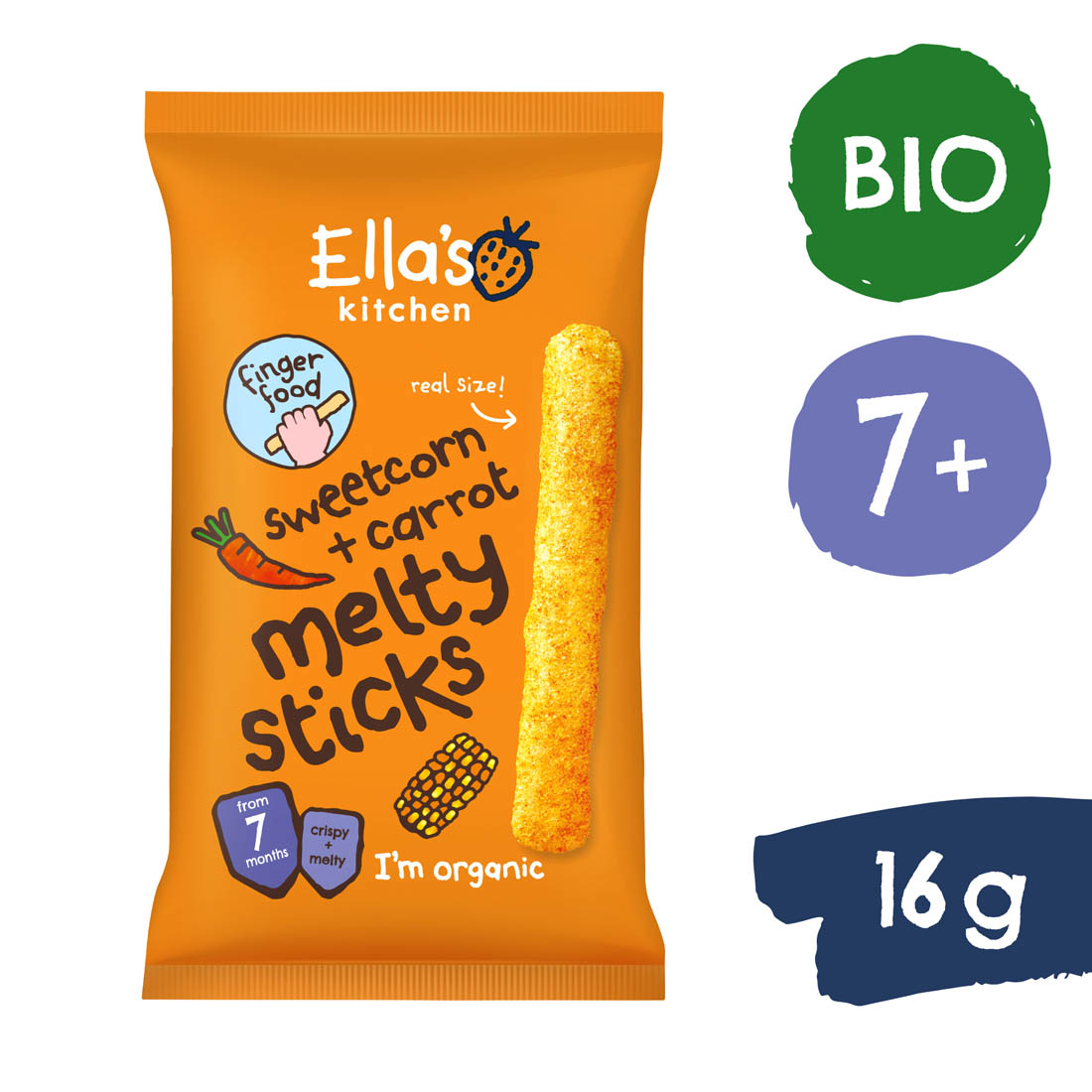 Ella's Kitchen BIO Chrumkavé tyčinky s kukuričkou a mrkvou (16 g)