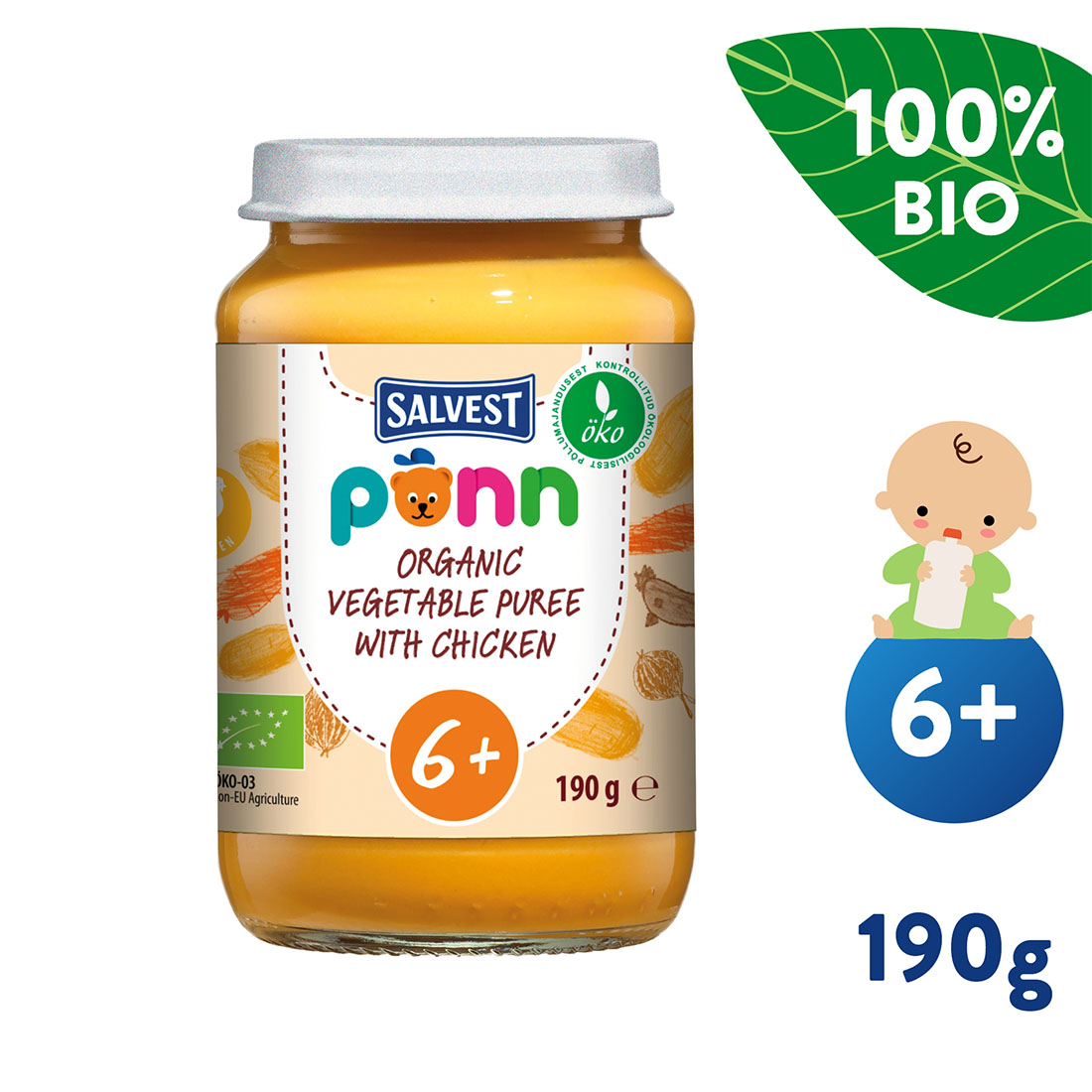 Salvest PÕNN BIO Kuracie mäso so zeleninovým pyré (190 g)