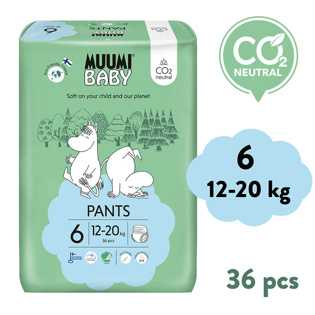 E-shop Muumi Baby Pants 6 Junior 12-20 kg (36 ks), nohavičkové eko plienky