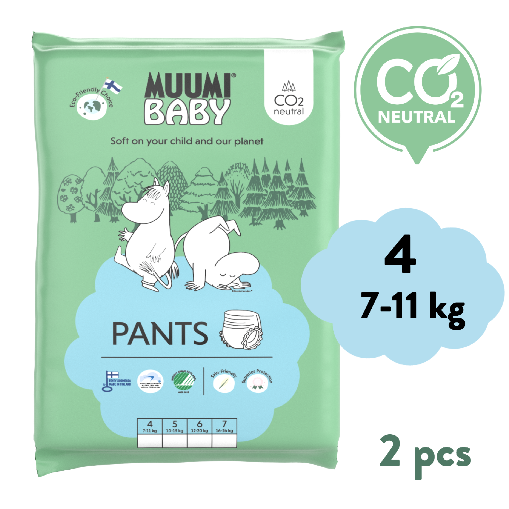 E-shop Muumi Baby Pants 4 Maxi 7-11 kg (2 ks), nohavičkové eko plienky
