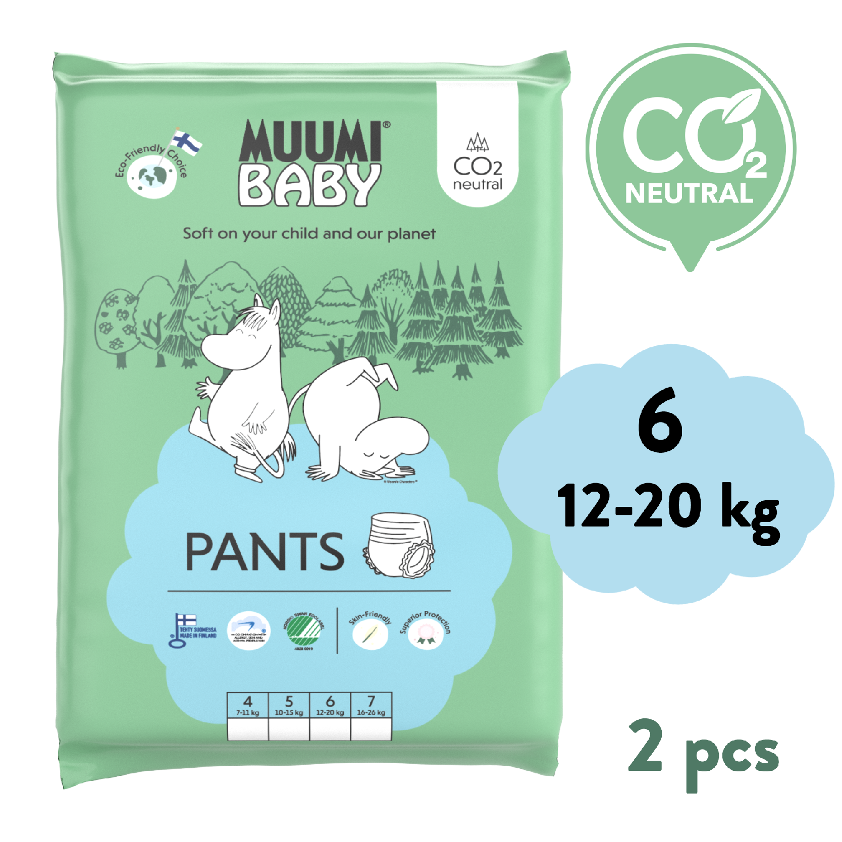 E-shop Muumi Baby Pants 6 Junior 12-2 kg (2 ks), nohavičkové eko plienky
