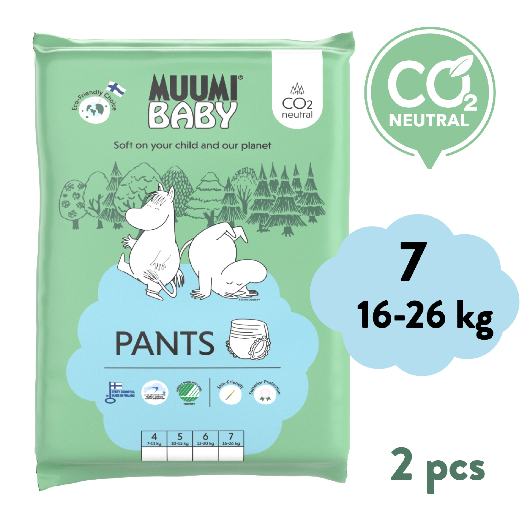 E-shop Muumi Baby Pants 7 XL 16-26 kg (2 ks), nohavičkové eko plienky
