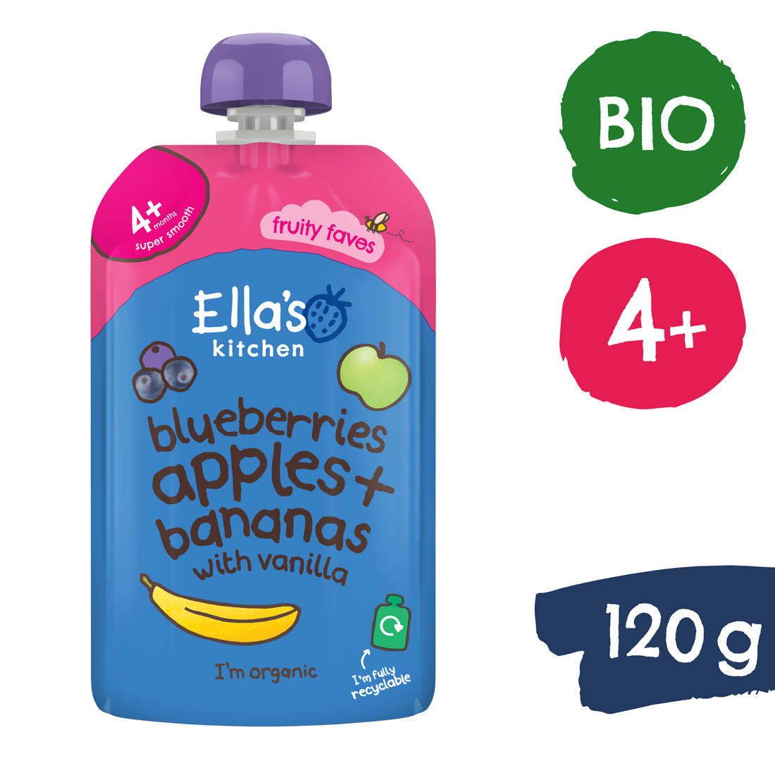 Ella's Kitchen BIO Jablko, čučoriedka a banán (120 g)