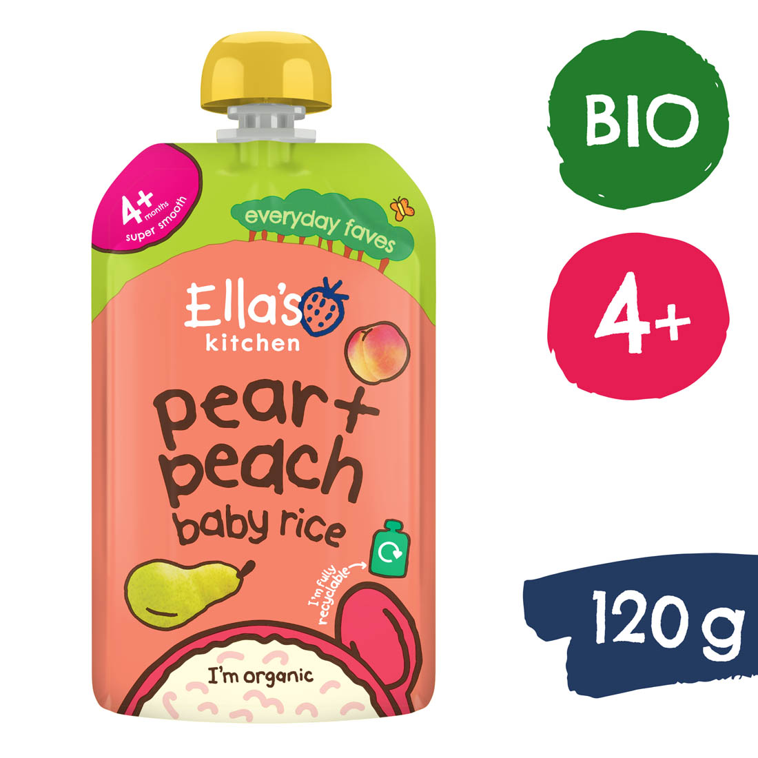 Ella's Kitchen BIO Detská ryža, hruška a broskyňa (120 g)