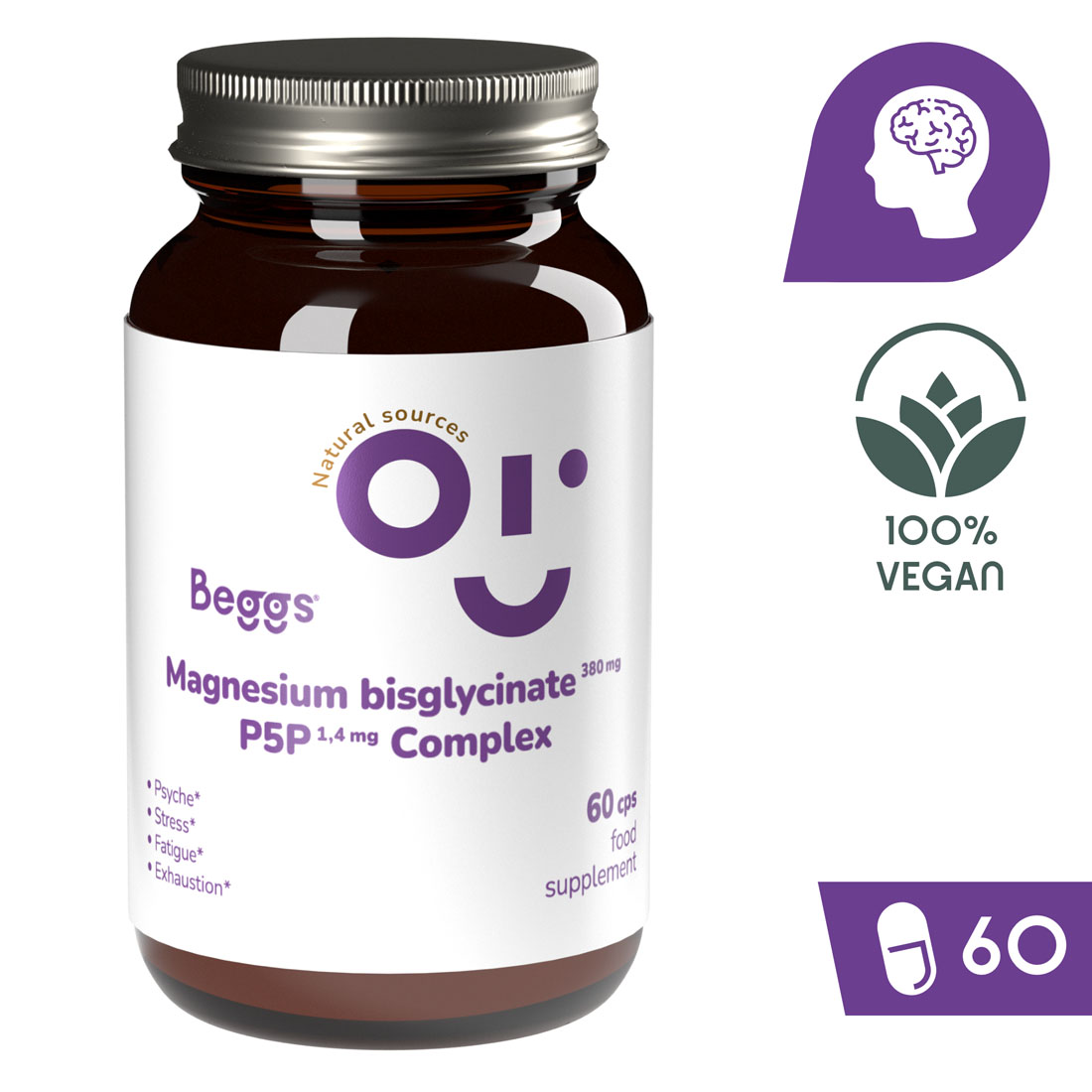Beggs Magnesium bisglycinate 380 mg + P5P COMPLEX 1,4 mg (60 kapsúl)