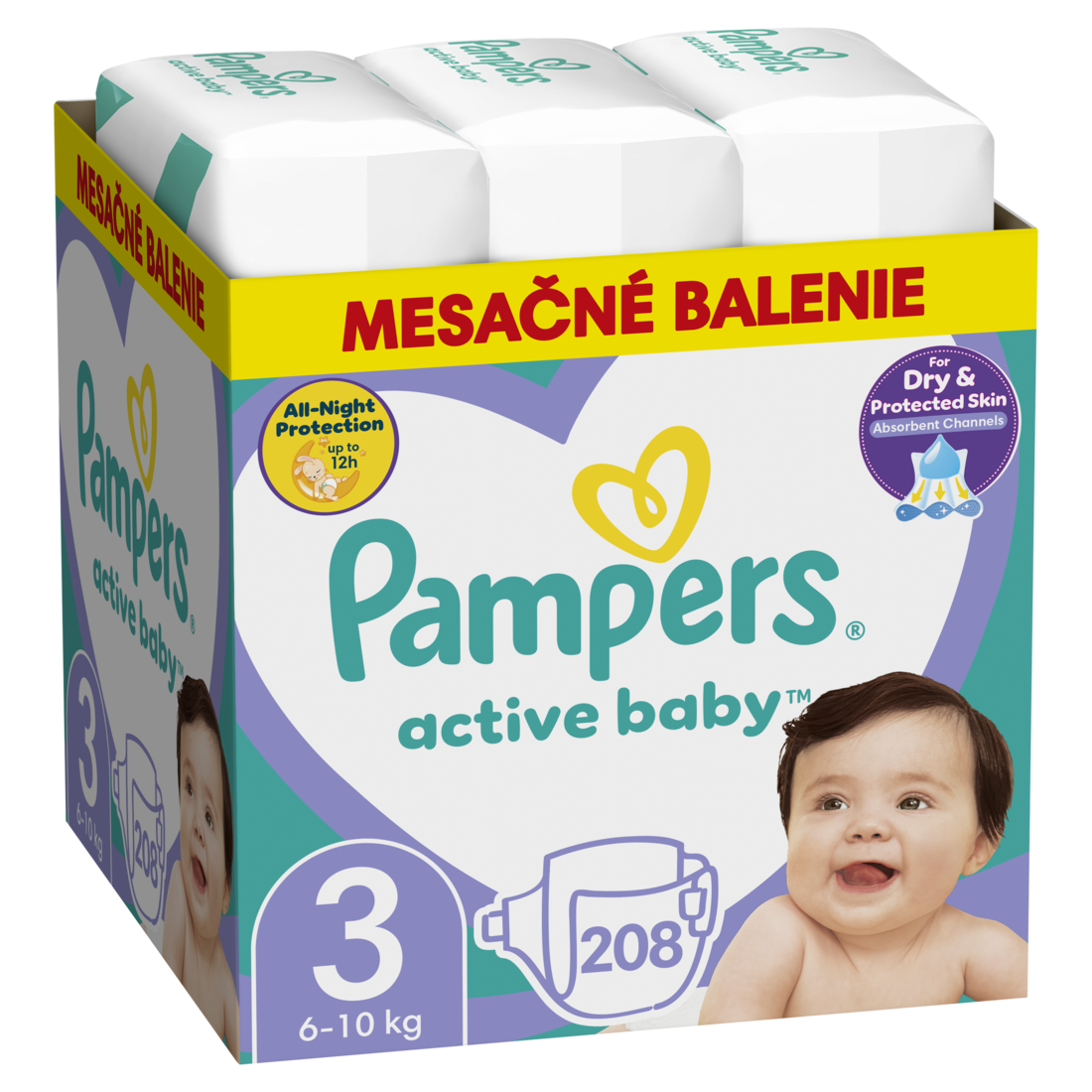 Pampers Active Baby Mesačné balenie detských plienok veľ. 3 (208 ks)
