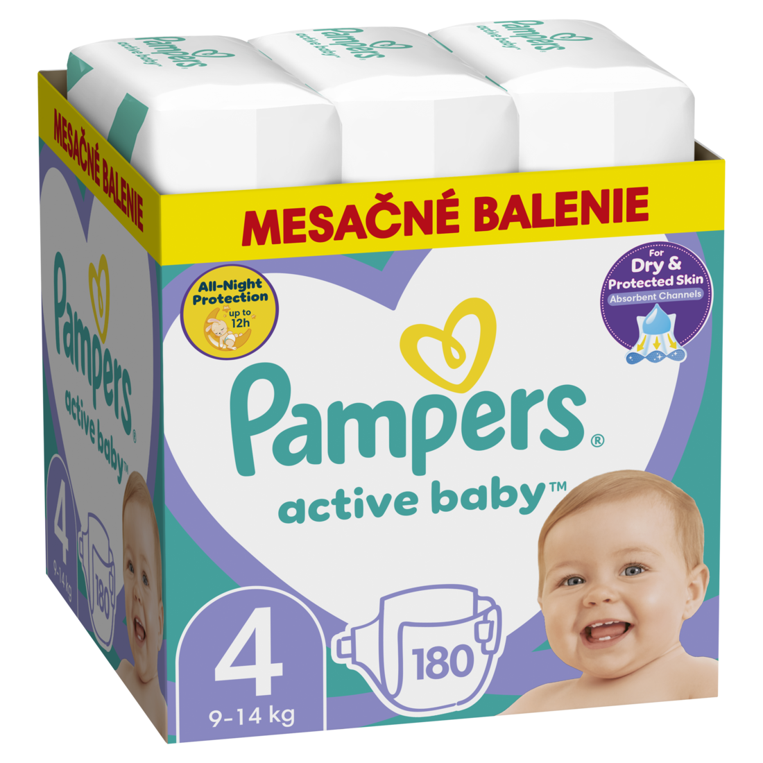 Pampers Active Baby Mesačné balenie detských plienok veľ. 4 (180 ks)