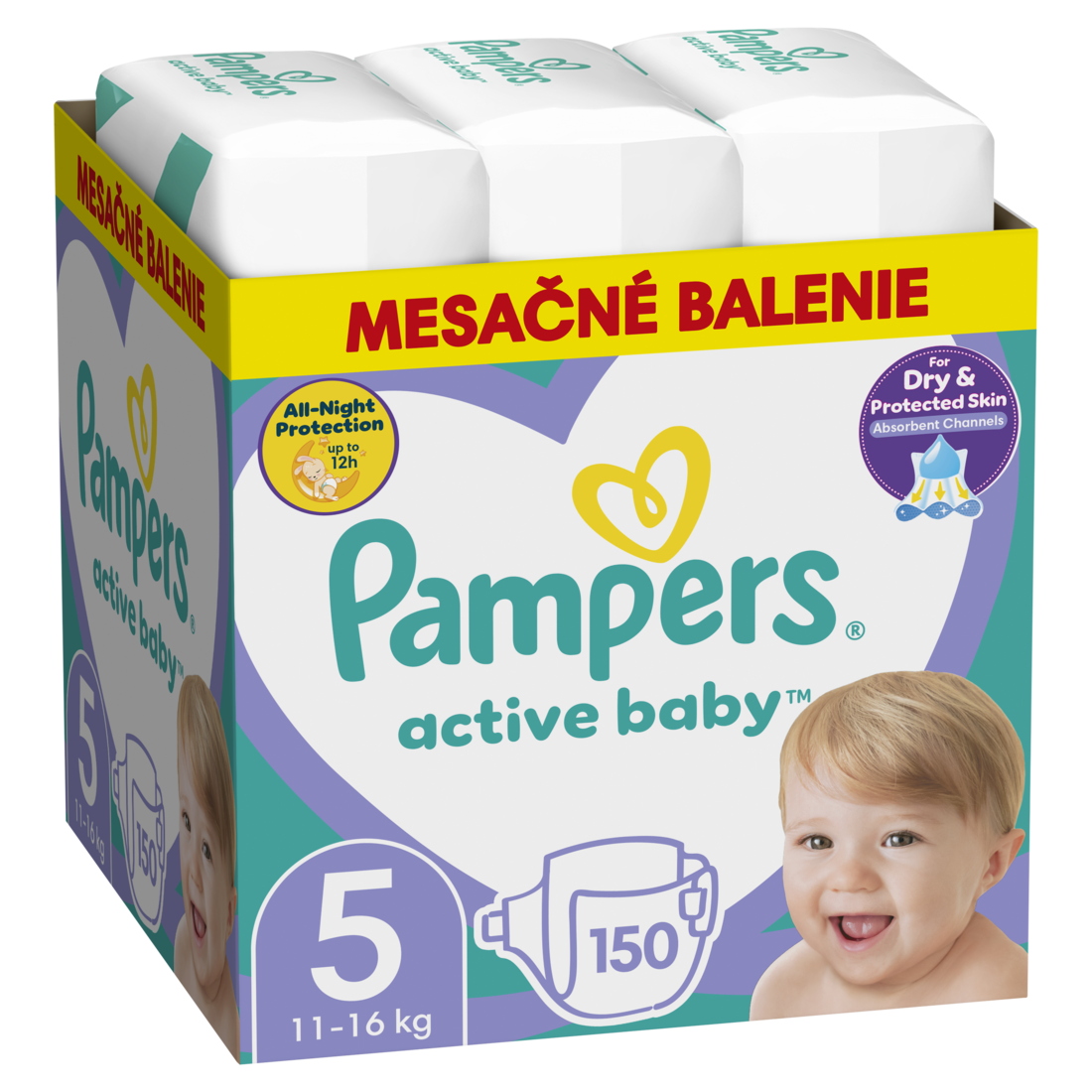 Pampers Active Baby Mesačné balenie detských plienok veľ. 5 (150 ks)