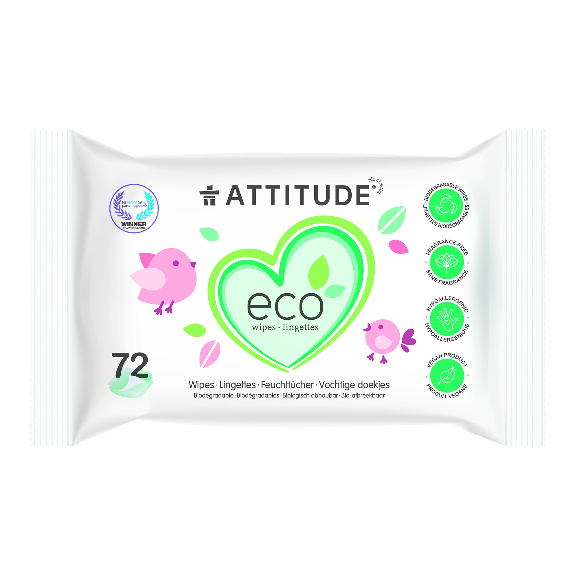 Attitude Vlhčené obrúsky bez vône (72 ks)