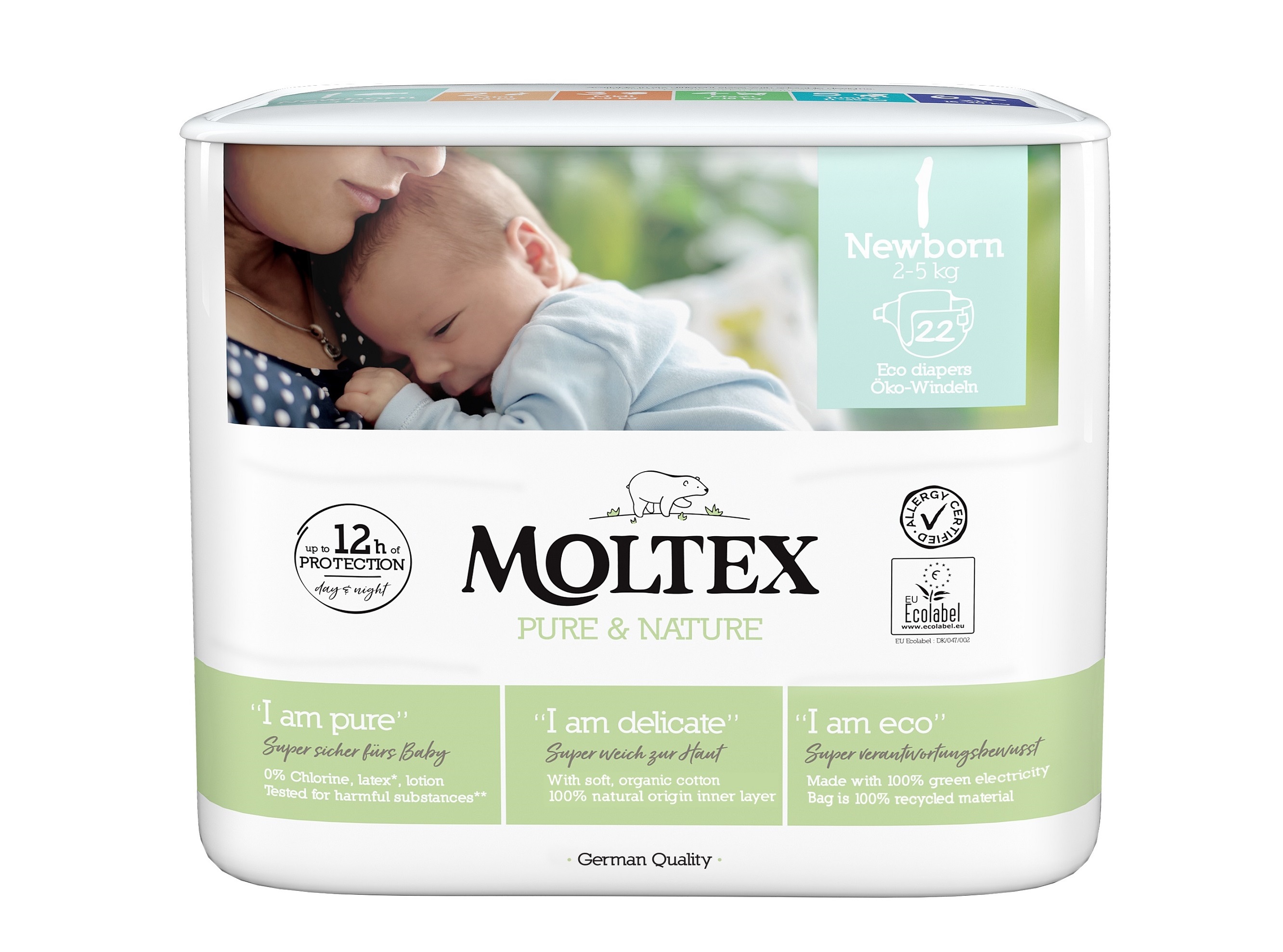 Moltex Pure & Nature Newborn 2–5 kg (22 ks), eko plienky