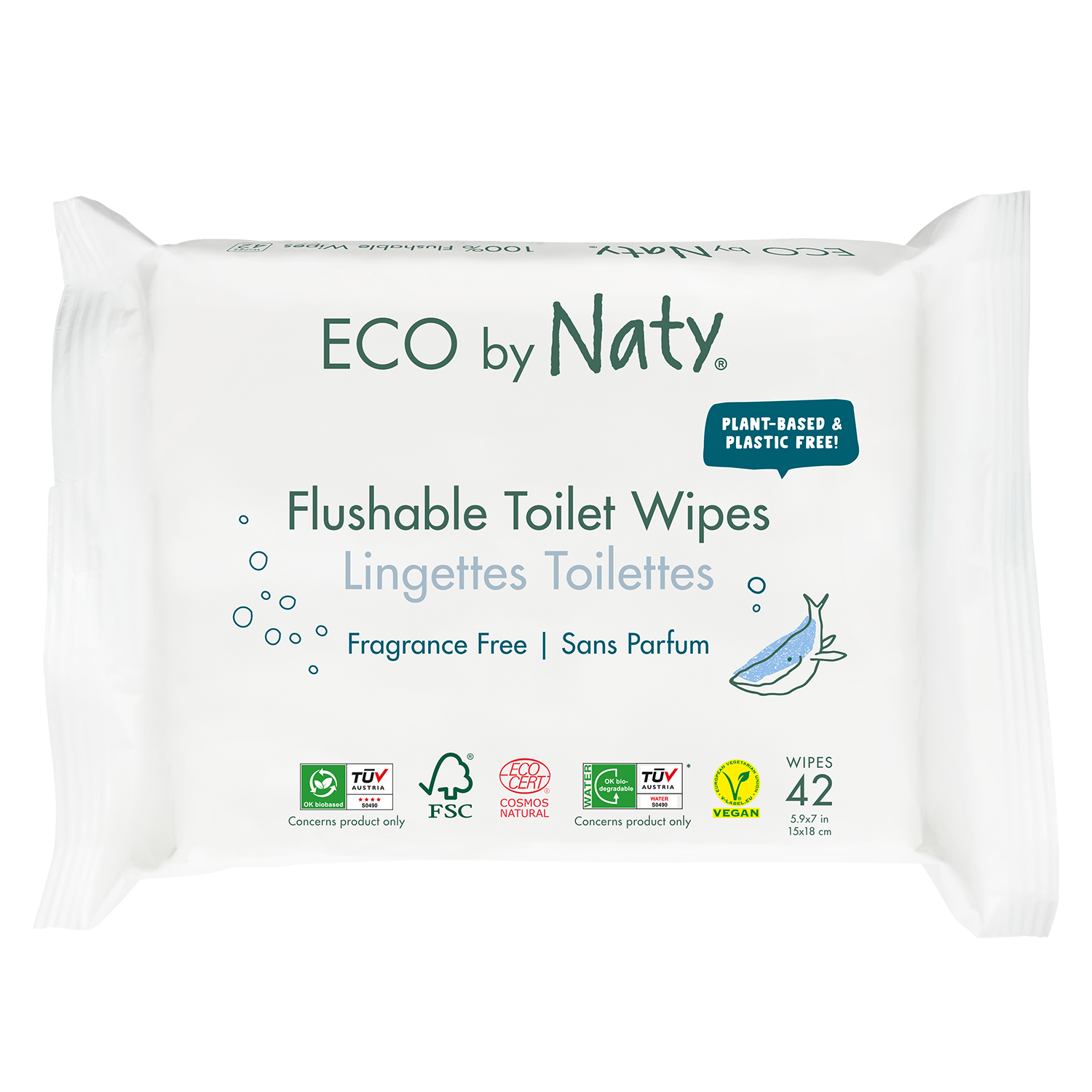 Eco by Naty Vlhčené obrúsky bez vône ECO, splachovateľné a s funkciou toaletného papieru (42 ks)