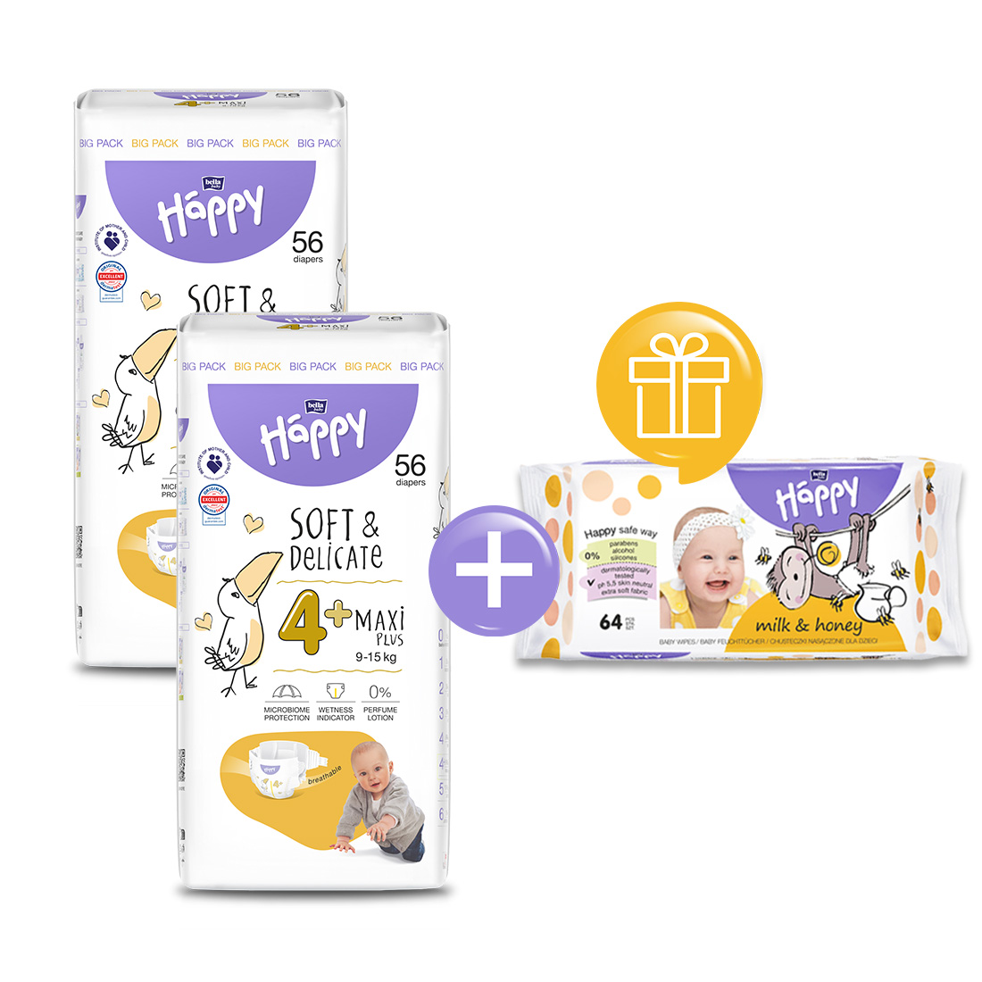 2x Bella Baby Happy Detské plienky Maxi Plus Pack veľ 4+ (56 ks)