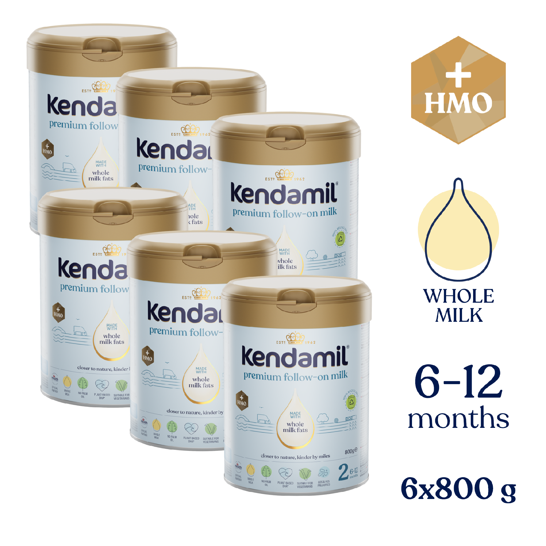 6x Kendamil Premium 2 HMO+ (800 g)