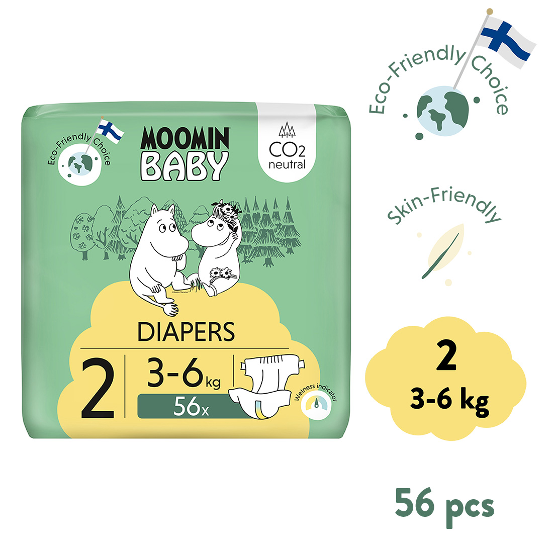 Moomin Baby 2 Newborn 3–6 kg (56 ks), eko plienky