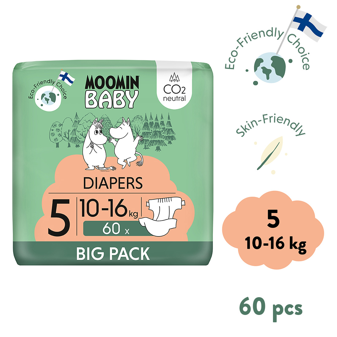 Moomin Baby 5 Maxi 10-16 kg (60 ks), eko plienky