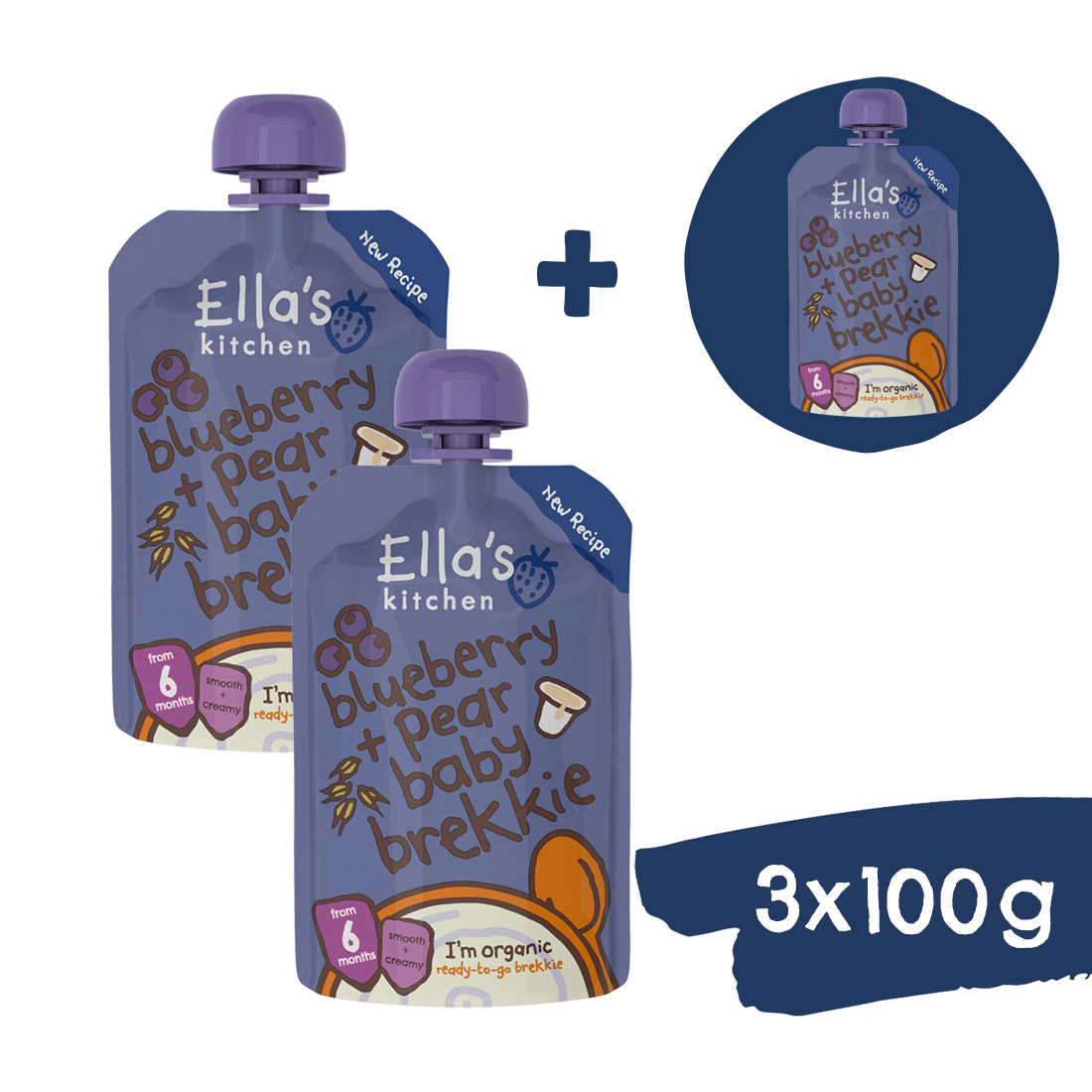 2+1 ZADARMO: Ella's Kitchen BIO Raňajky čučoriedka a hruška (100 g)