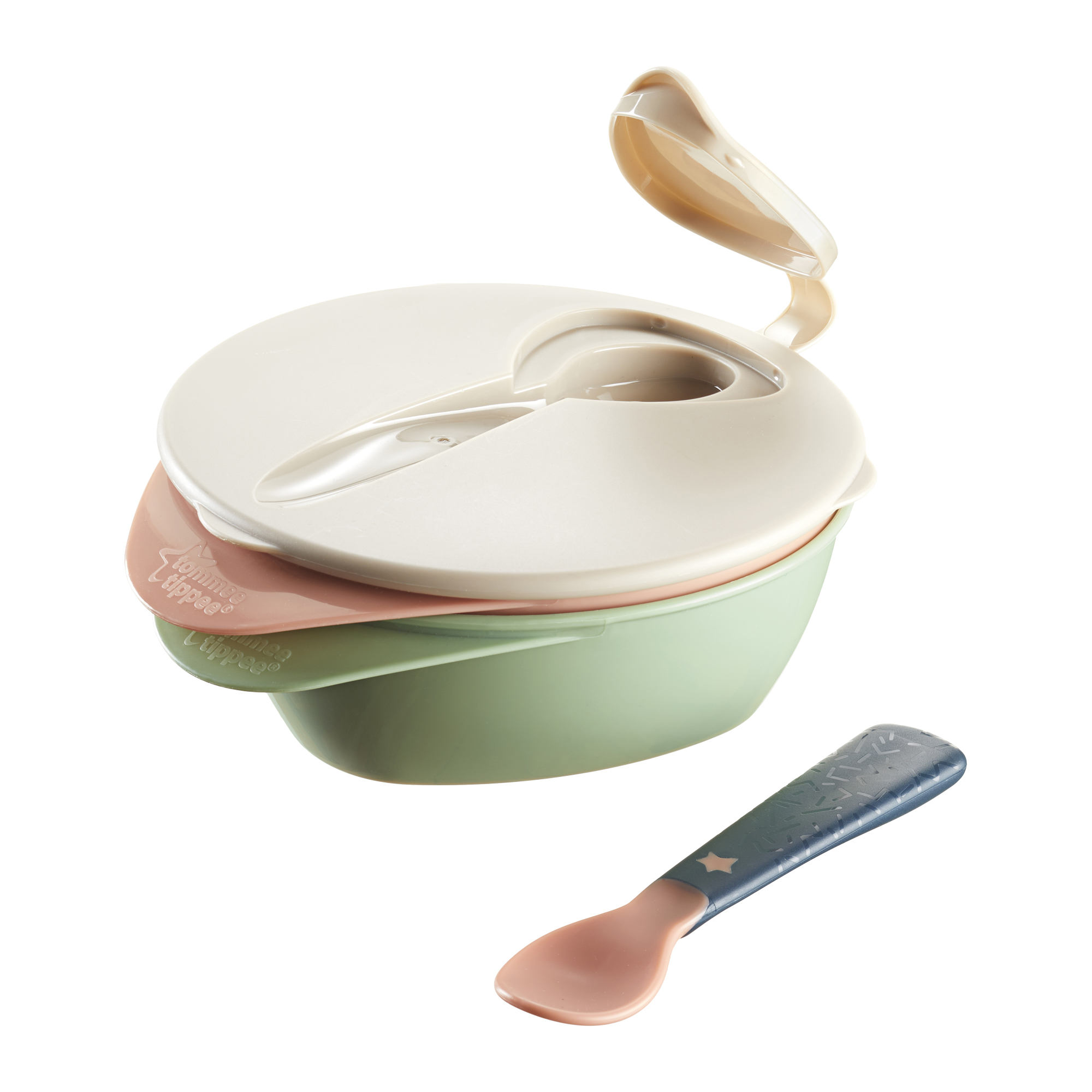 Tommee Tippee Easy Scoop Misky pre ľahké naberanie, s viečkom a lyžičkou, 6 m+ (2 ks)