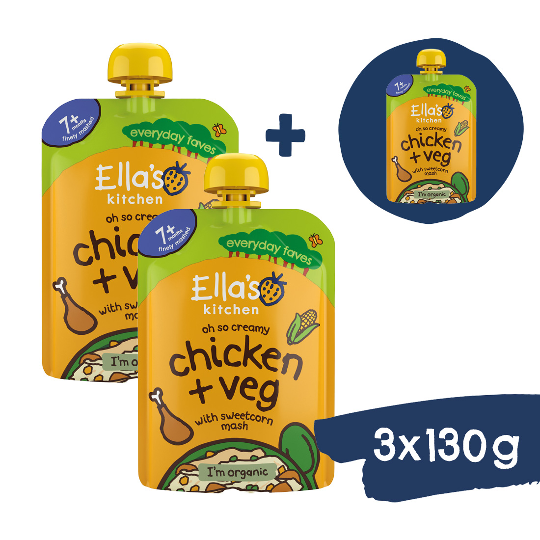 2+1 ZDARMA: Ella's Kitchen BIO Kuriatko s kukuričnou kašou (130 g)
